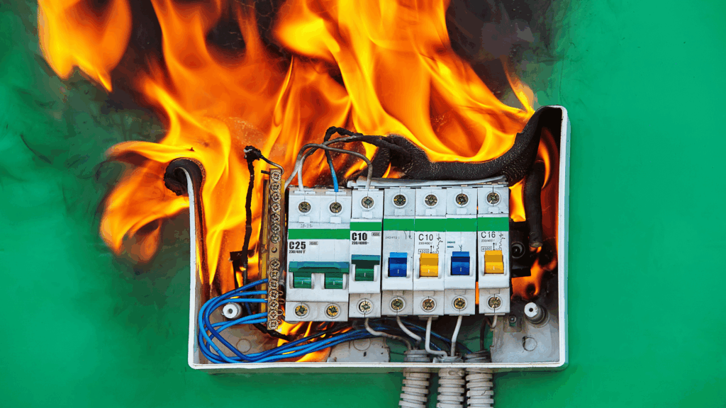 Principales causas de los incendios eléctricos en empresas: inspección de cuadro eléctrico en nave industrial en España.
